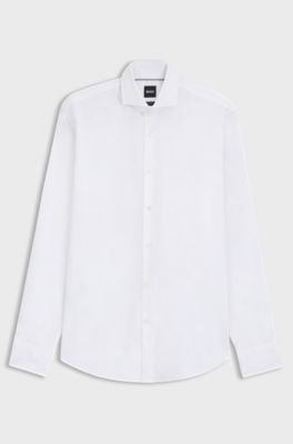 Regular-fit stretch-twill formal business shirt, White
