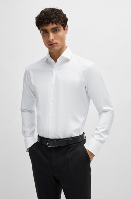 Regular-fit shirt in stretch-cotton twill, White