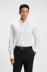Regular-fit overhemd in een twill van stretchkatoen, Wit