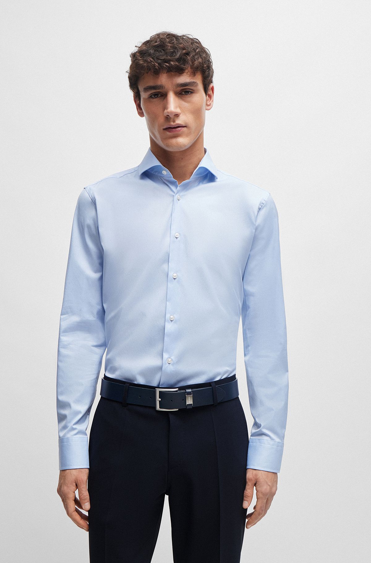 Regular-fit shirt in stretch-cotton twill, Light Blue