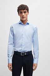 Regular-fit overhemd in een twill van stretchkatoen, Lichtblauw