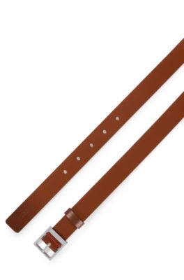 Italian-leather belt with square logo buckle, Brown