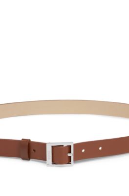 Italian-leather belt with square logo buckle, Brown