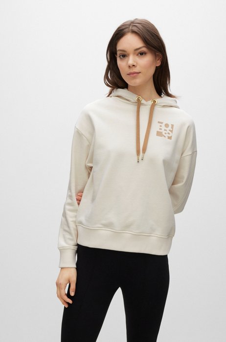 Cotton-blend relaxed-fit hoodie with shaken logos, White