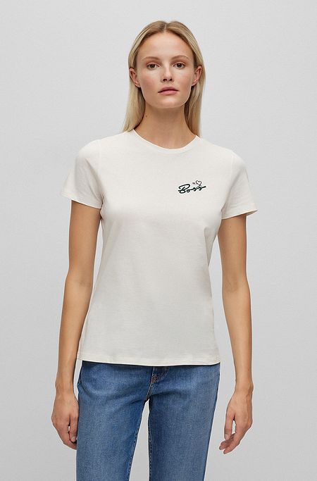 Organic-cotton T-shirt with logo and slogan, White