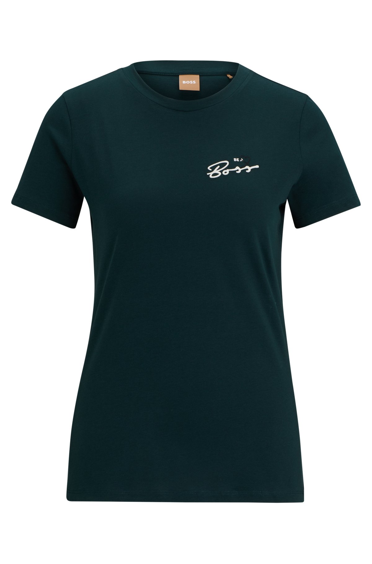 Organic-cotton T-shirt with logo and slogan, Dark Green