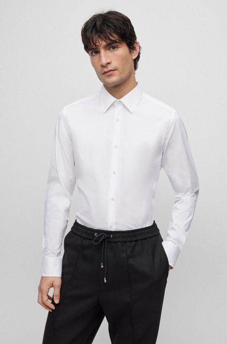 Slim-Fit Hemd aus Baumwoll-Mix mit Popeline-Struktur, Weiß