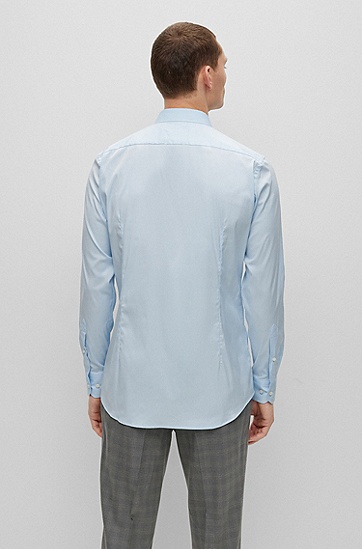 BOSS 博斯棉质混纺府绸面料修身衬衫,  455_Light/Pastel Blue