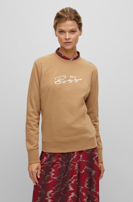 Cotton-terry regular-fit sweatshirt with logo artwork, Beige