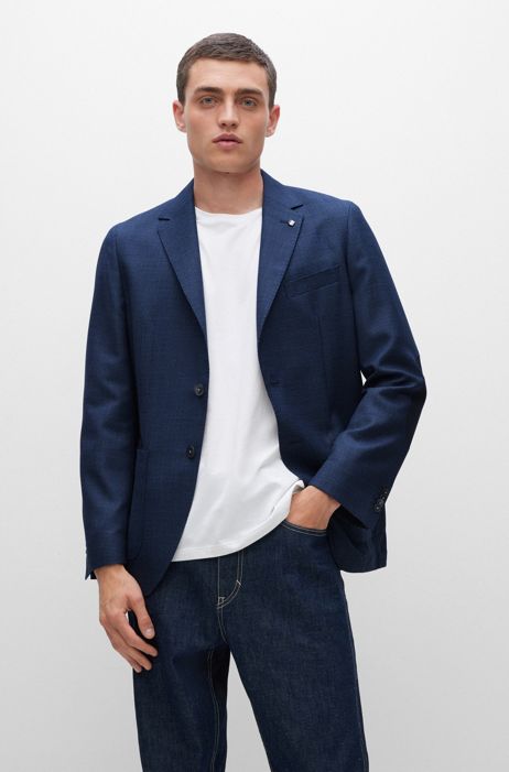 BOSS by HUGO BOSS Regular-fit Jacket In Stretch Virgin Wool in Blue for Men Mens Clothing Jackets Blazers 