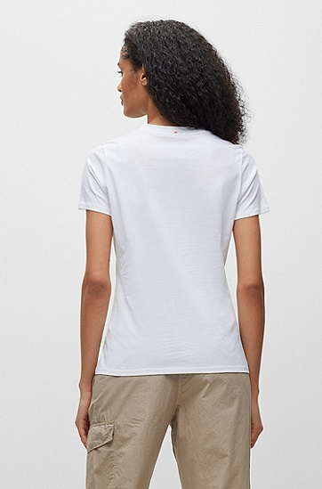 BOSS 博斯系列主题印花徽标装饰棉质 T 恤,  101_Natural