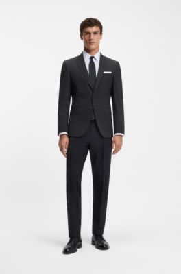Chaqueta slim fit en lana el&aacute;stica, Negro