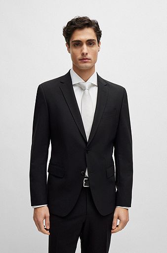 Slim-fit jacket in stretch virgin wool, Black