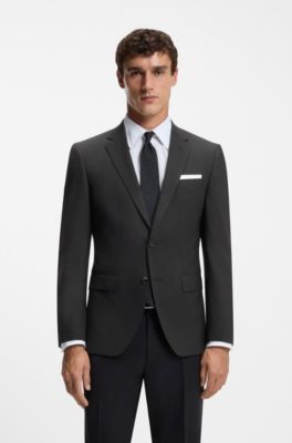 Slim-fit jacket in stretch wool, Black