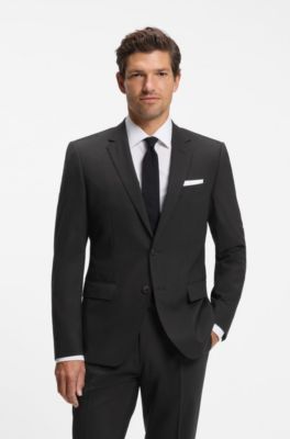 Slim fit-kavaj i stretchig ull, Svart