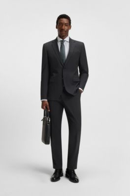 Slim-fit jacket in stretch wool, Dark Grey