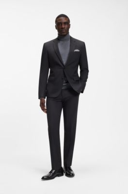 Slim-fit jacket in stretch wool, Dark Grey