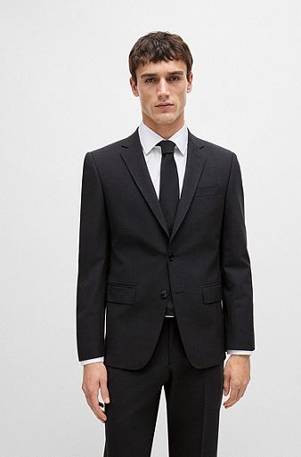 Slim-fit jacket in stretch virgin wool, Dark Grey