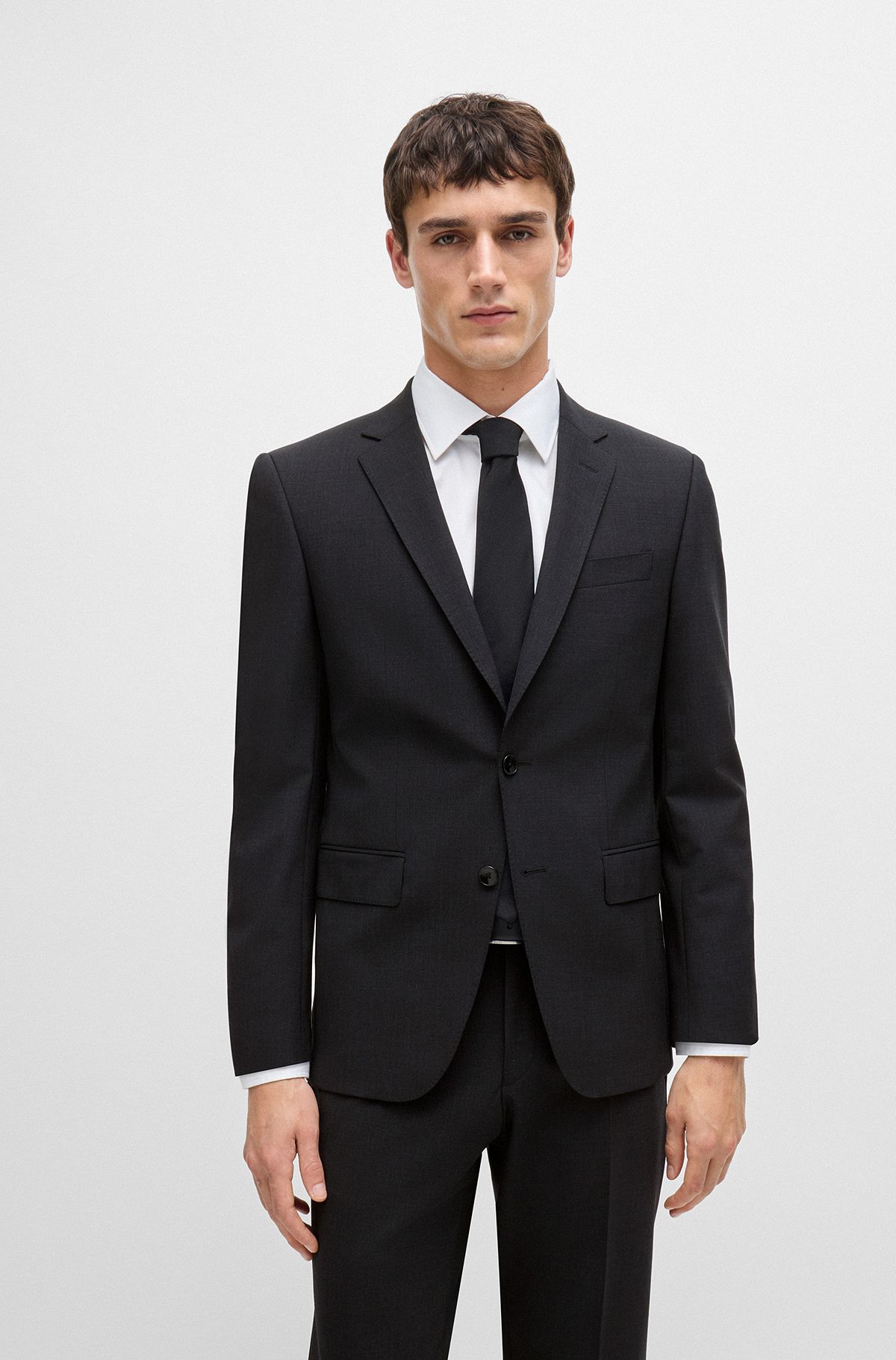 Slim-fit suit jacket in stretch virgin wool, Dark Grey