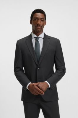 Slim-fit jacket in stretch wool, Dark Grey