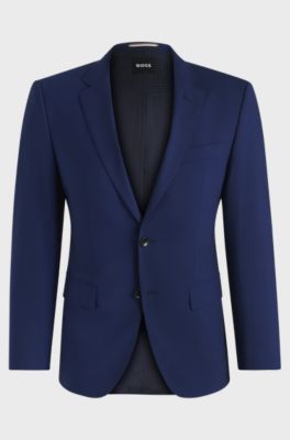 Slim fit jakke i uld med str&aelig;k, Bl&aring;