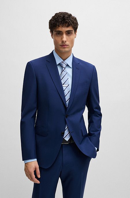 Slim-fit jacket in stretch virgin wool, Blue