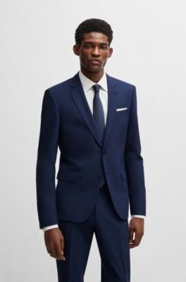 Slim-fit jacket in stretch wool, Blue