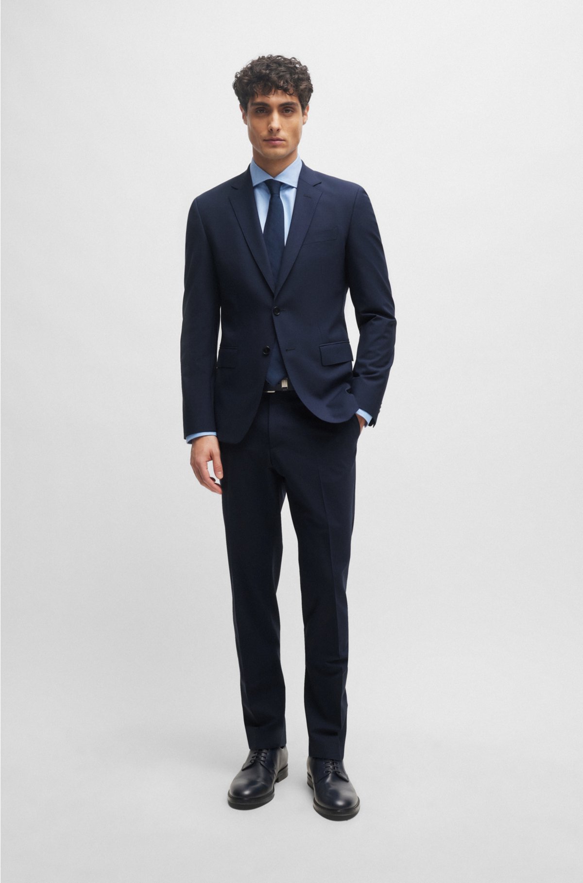Slim-fit suit jacket in stretch virgin wool, Dark Blue