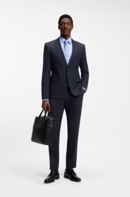 Giubbotto slim fit in lana elasticizzata, Blu scuro