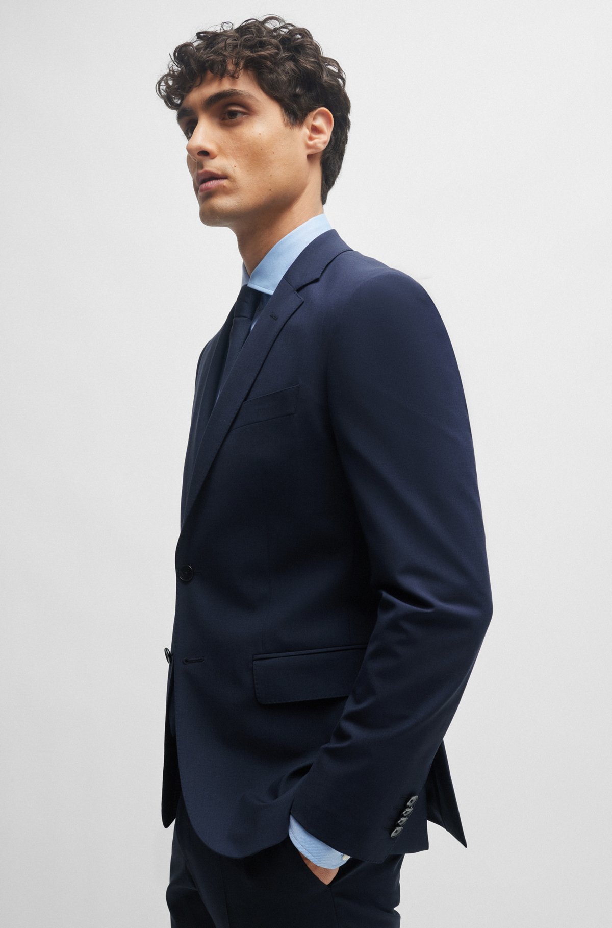 BOSS - Slim-fit suit jacket in stretch virgin wool - Dark Blue BOSS - Slim-fit suit jacket in stretch virgin wool - Dark Blue