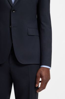 Slim-fit jacket in stretch wool, Dark Blue