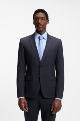 Slim-fit jacket in stretch wool, Dark Blue