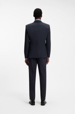 Slim fit jakke i uld med str&aelig;k, M&oslash;rkebl&aring;