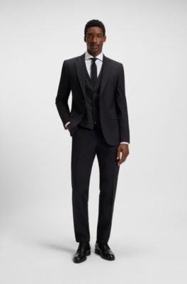 Chaleco slim fit en lana con el&aacute;stico, Negro
