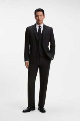 Slim-fit waistcoat in stretch wool, Black