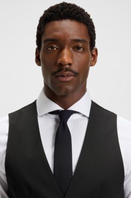 Slim-fit waistcoat in stretch wool, Black