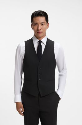 Slim-fit waistcoat in stretch wool, Black