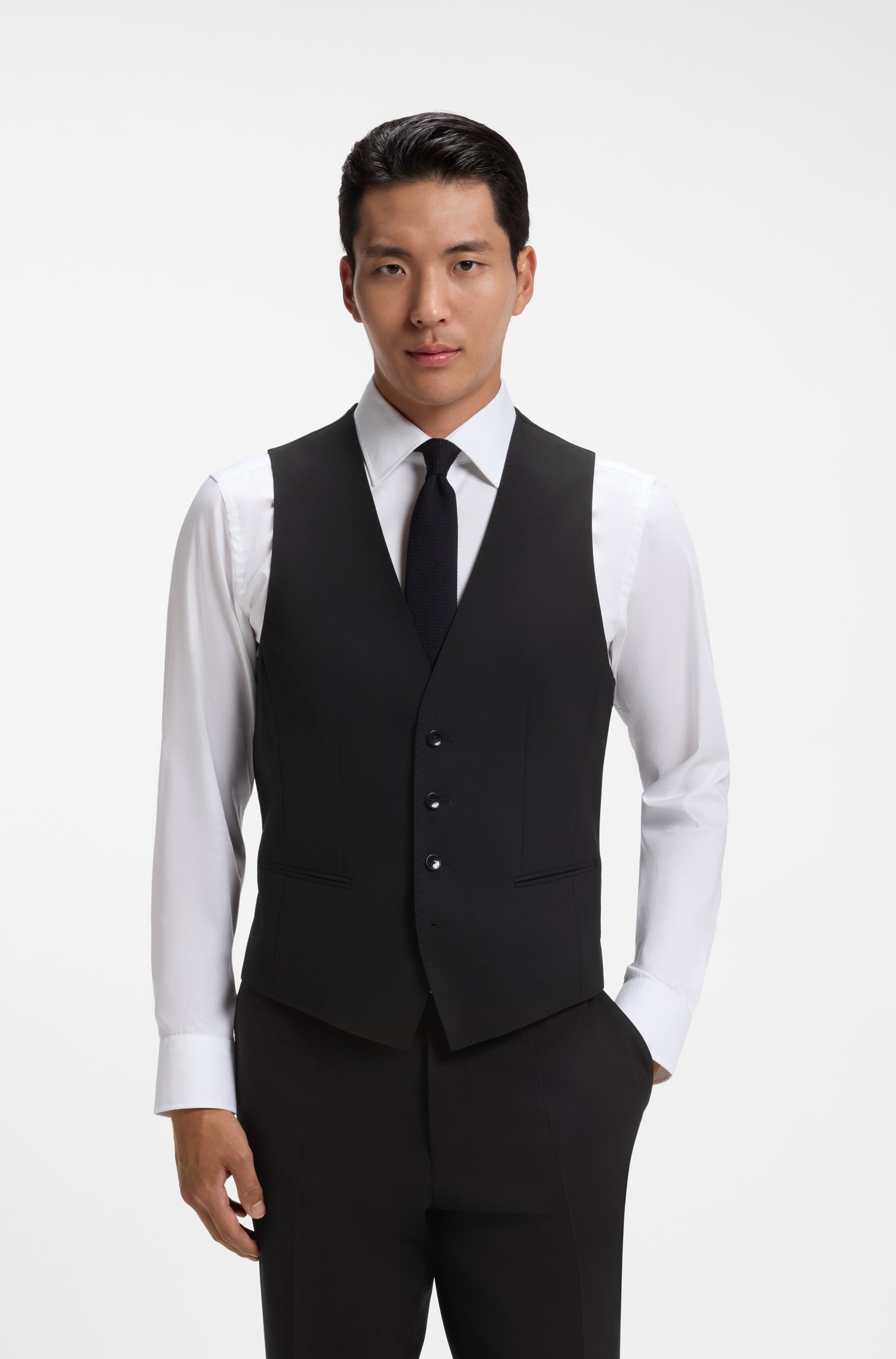 Boss Slim-fit waistcoat in stretch wool västar herr
