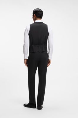 Slim-fit waistcoat in stretch wool, Black