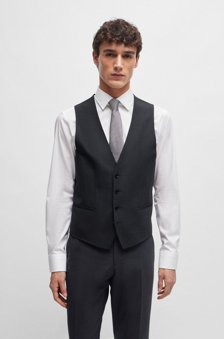 Slim-fit waistcoat in stretch virgin wool, Dark Grey