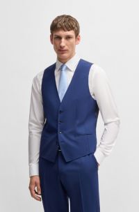 Slim-fit waistcoat in stretch virgin wool, Dark Blue