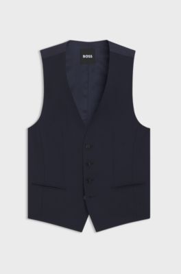 Slim-fit waistcoat in stretch wool, Dark Blue