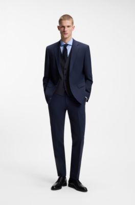 Slim-fit waistcoat in stretch wool, Dark Blue