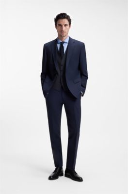 Slim-fit waistcoat in stretch wool, Dark Blue
