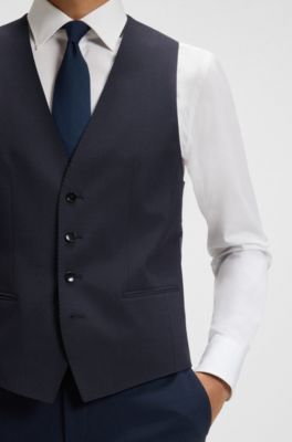 Slim-fit waistcoat in stretch wool, Dark Blue