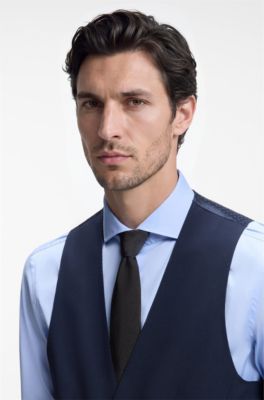 Gilet slim fit in mohair elasticizzato, Blu scuro
