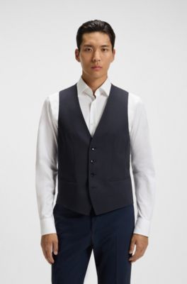 Slim-fit waistcoat in stretch wool, Dark Blue