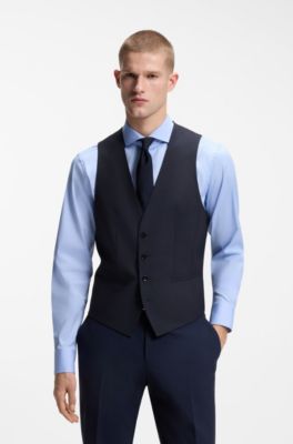 Slim-fit waistcoat in stretch wool, Dark Blue