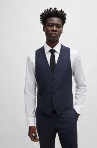 Chaleco slim fit en lana virgen con elástico, Azul oscuro