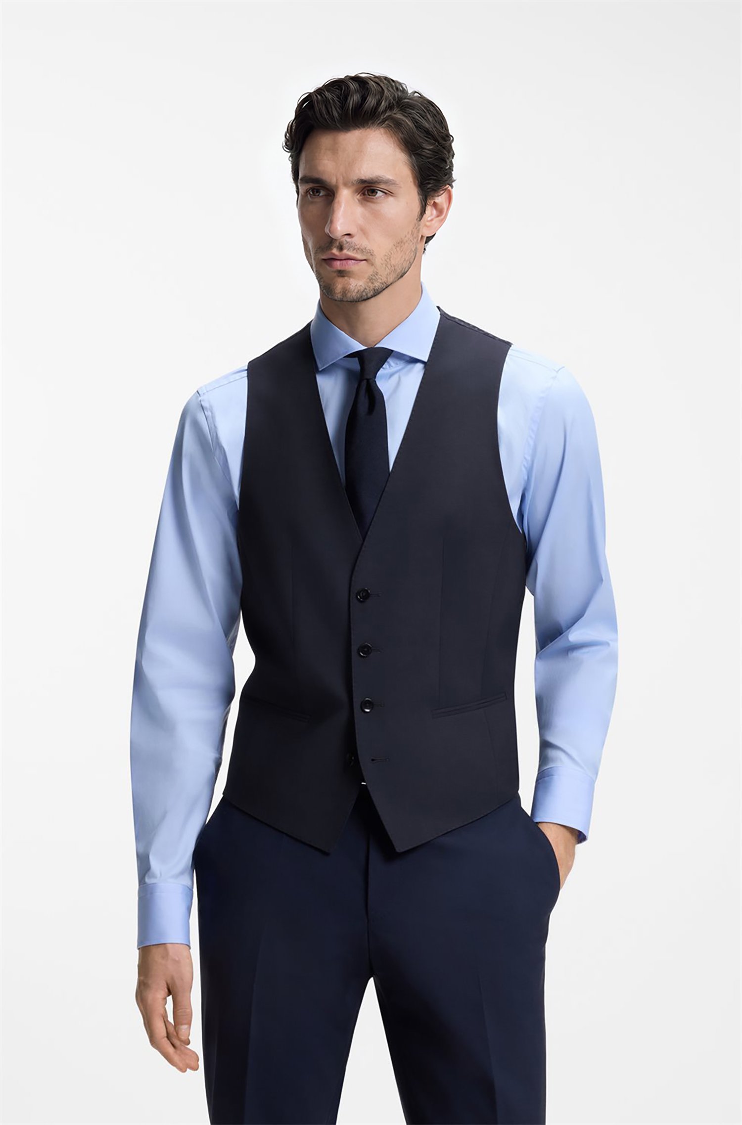 Boss Slim-fit waistcoat in stretch wool västar herr
